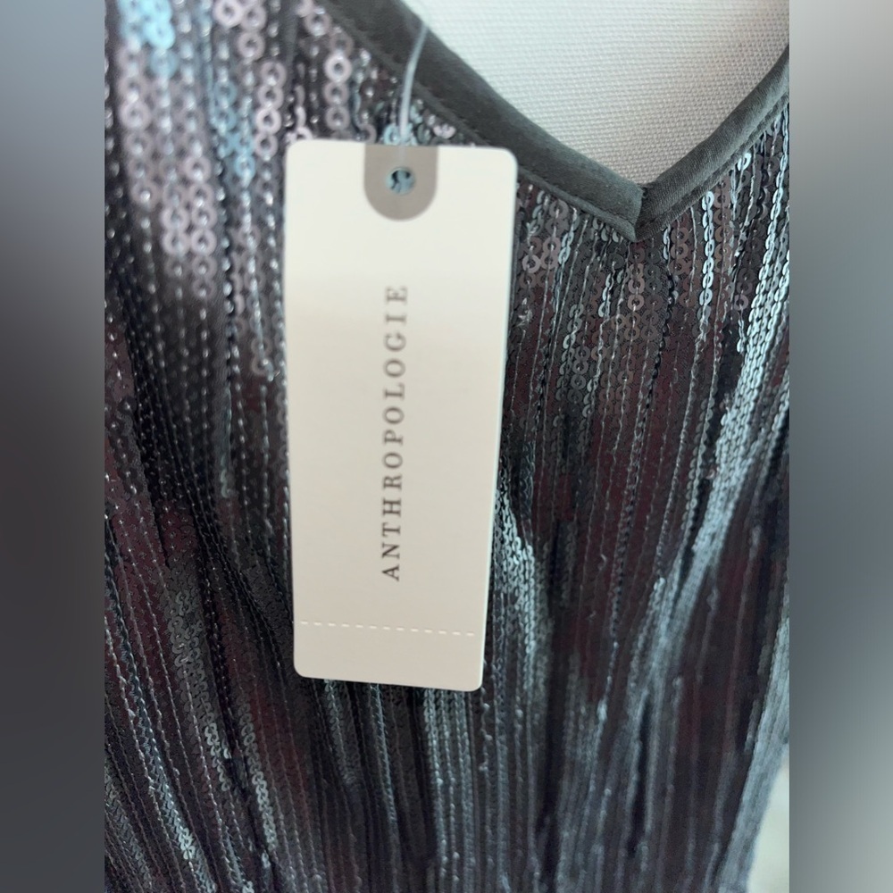 NWT Anthropologie ‘Amelie’ Gunmetal Sequin Ruffle Cami - Picture 6 of 7